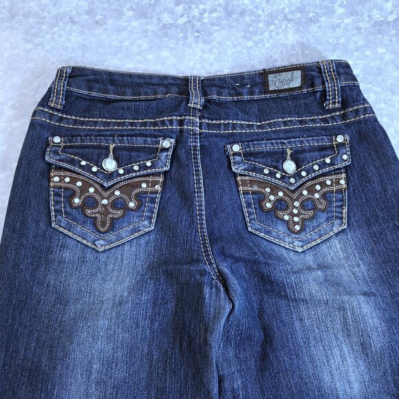 Earl Jean Straight Leg Embellished Embroidered Rhinestone Pocket Jeans Size 4 - Picture 2 of 3